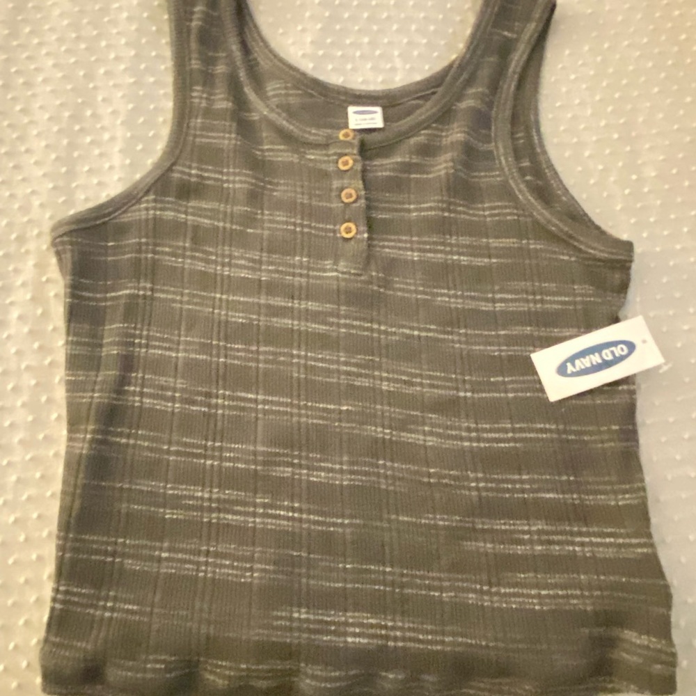 Tank top with strips of black and grey